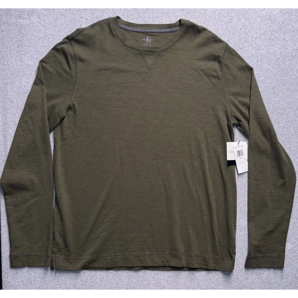 NWT Calvin Klein Jeans Men's Size L Long-Sleeve Slub Knit T-Shirt Olive Green